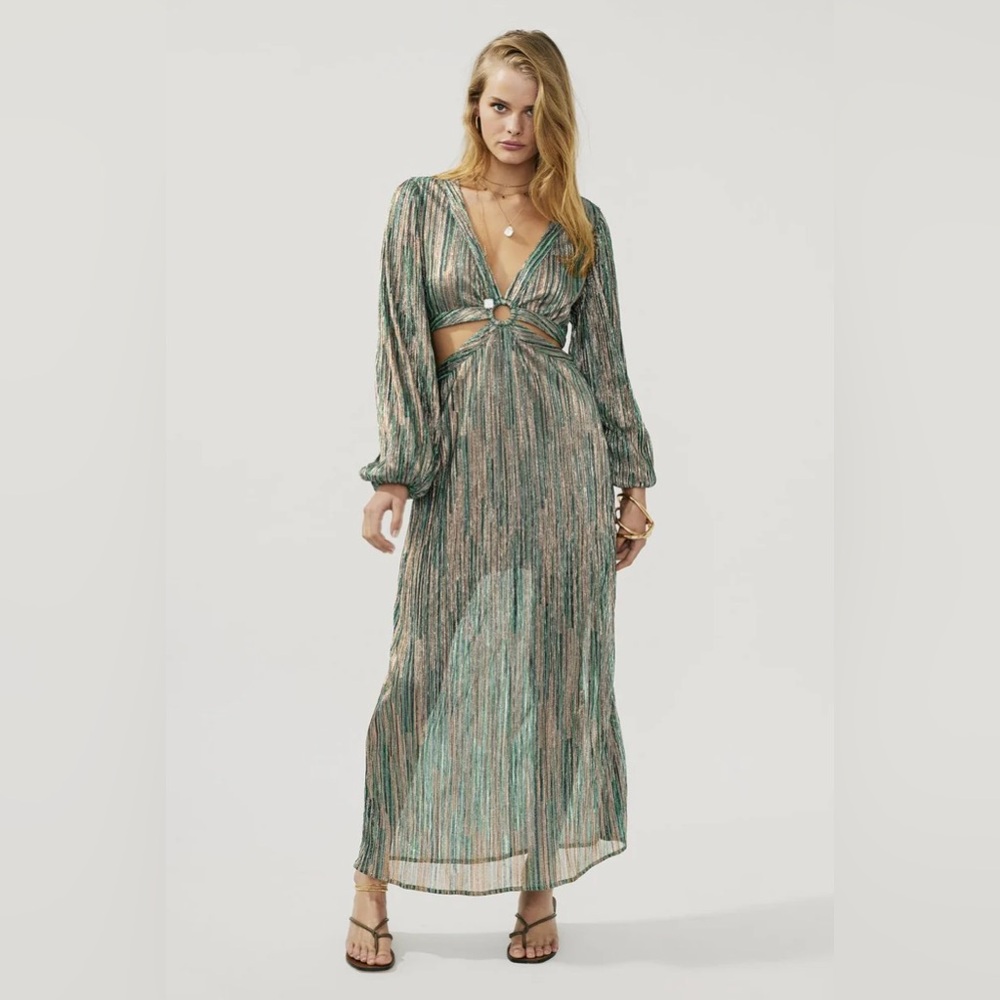 SUBOO | Ana Cut Out Maxi Dress - Green/Silver Metallic